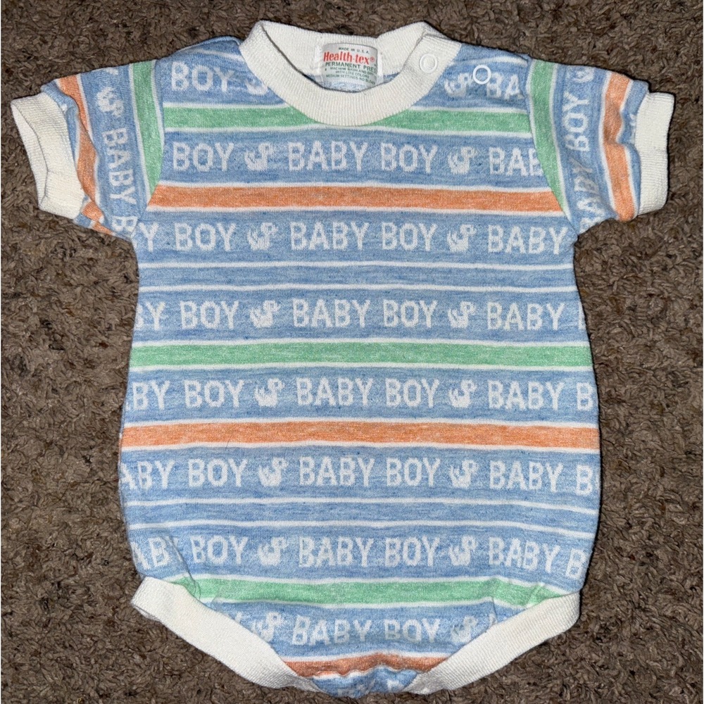 Vintage Health-tex 6M‎ Baby Romper Blue Boy Embroidered Duck